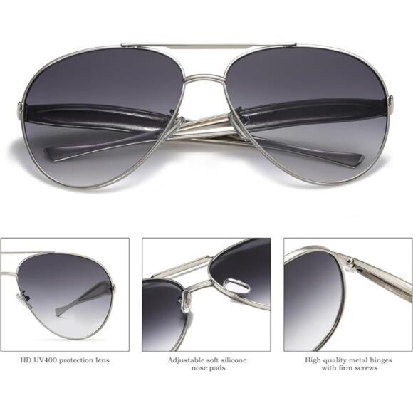 Oversized Gold Aviator Sunglasses for Women Men Retro 70s Metal Big Aviators